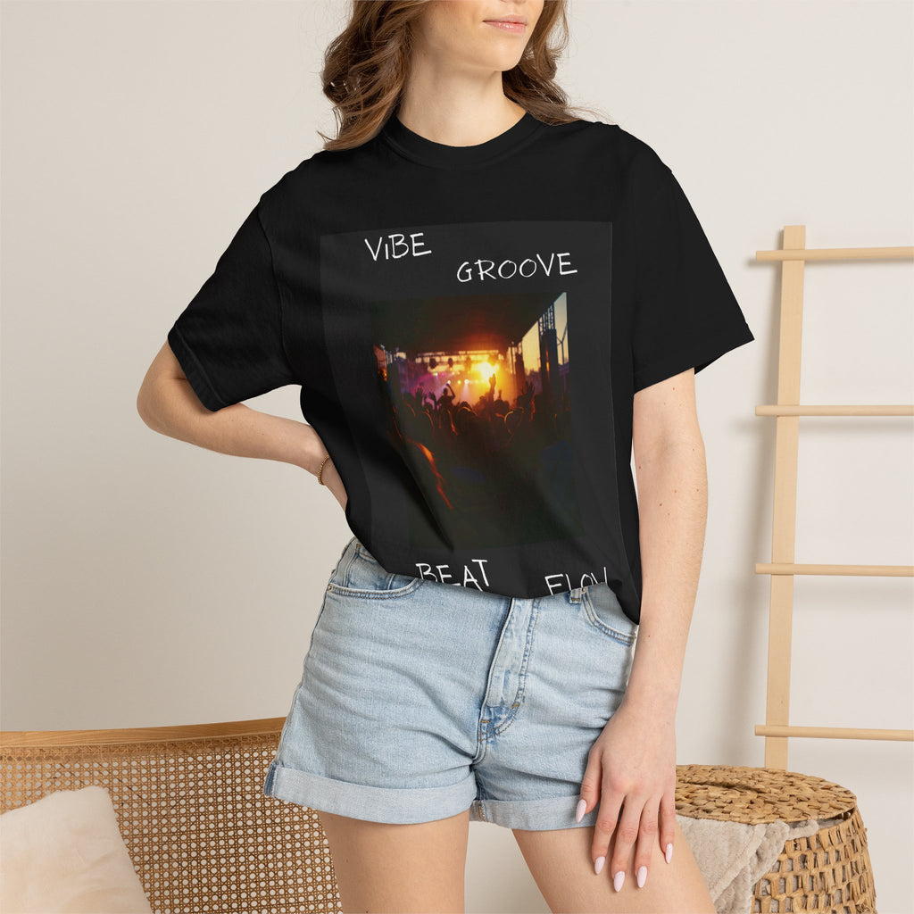 Vibe Groove Beat Flow T‑Shirt — Retro Sunset Concert Photo Tee