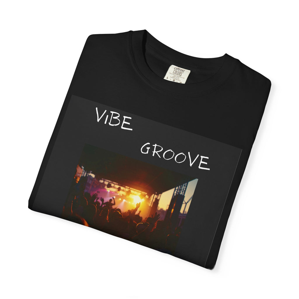 Vibe Groove Beat Flow T‑Shirt — Retro Sunset Concert Photo Tee