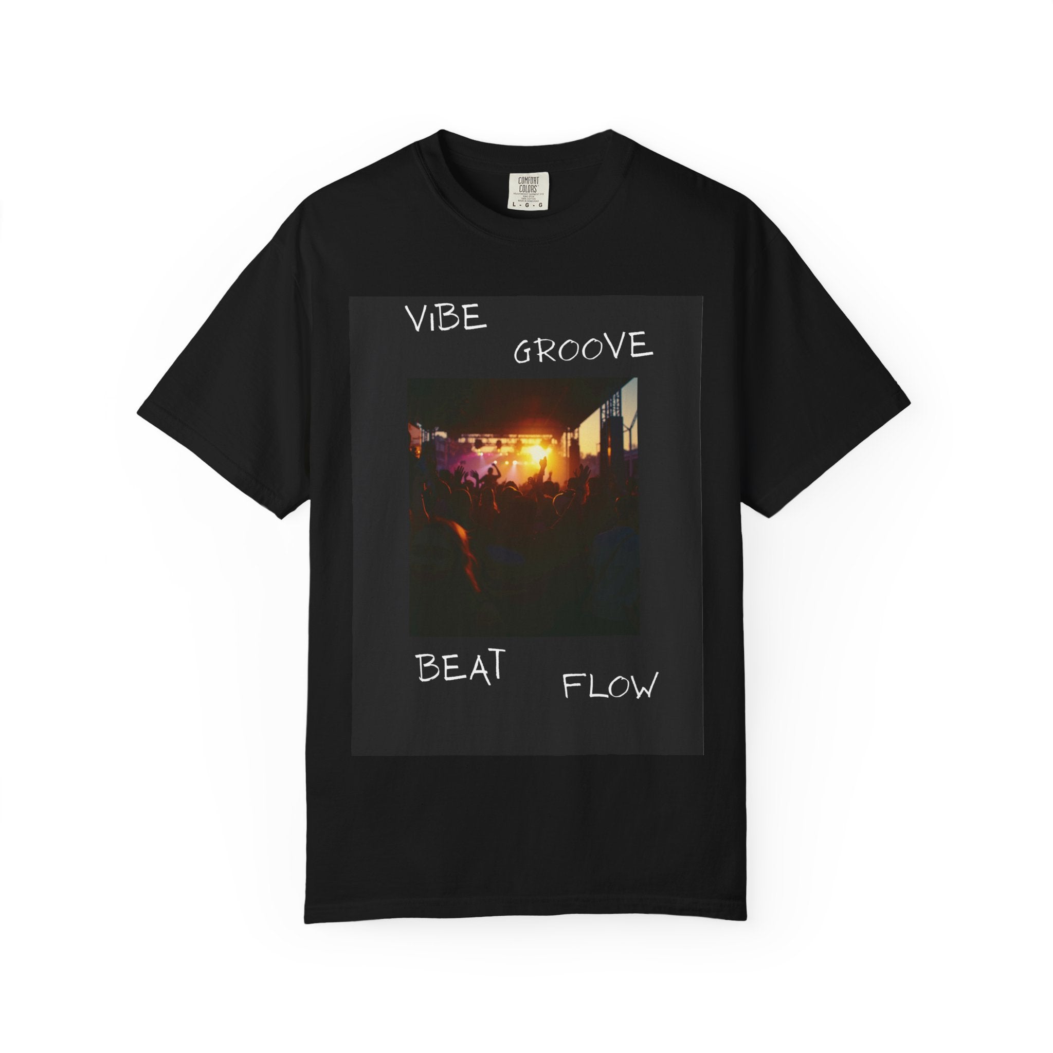 Vibe Groove Beat Flow T‑Shirt — Retro Sunset Concert Photo Tee
